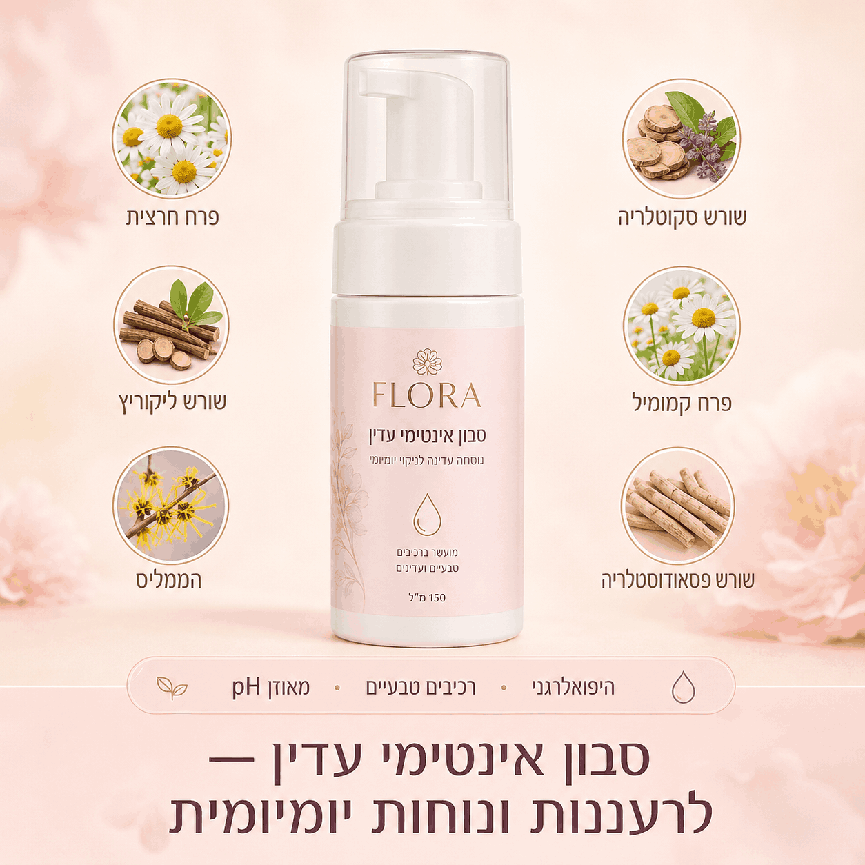 סבון טבעי למקום האינטימי ולניקוי גביעונית ודיסקית ™Flora