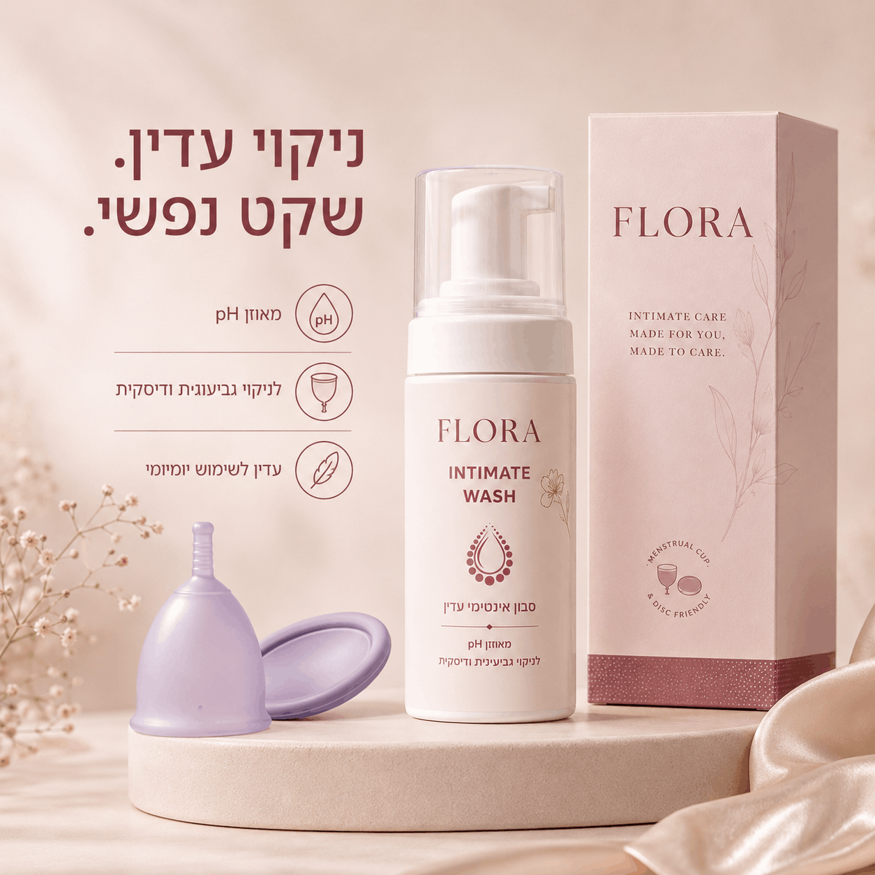 סבון אינטימי עדין לניקוי גביעונית ודיסקית ™Flora